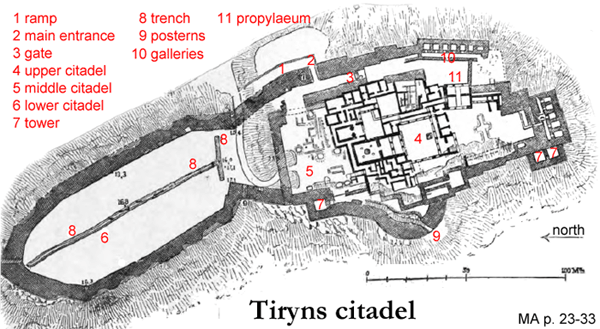 Tiryns citadel plan